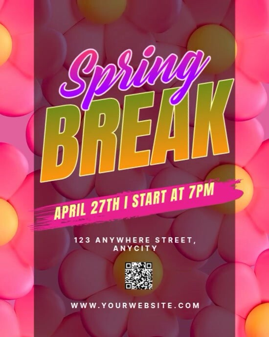 Pink 3d Spring Break Instagram Portrait template