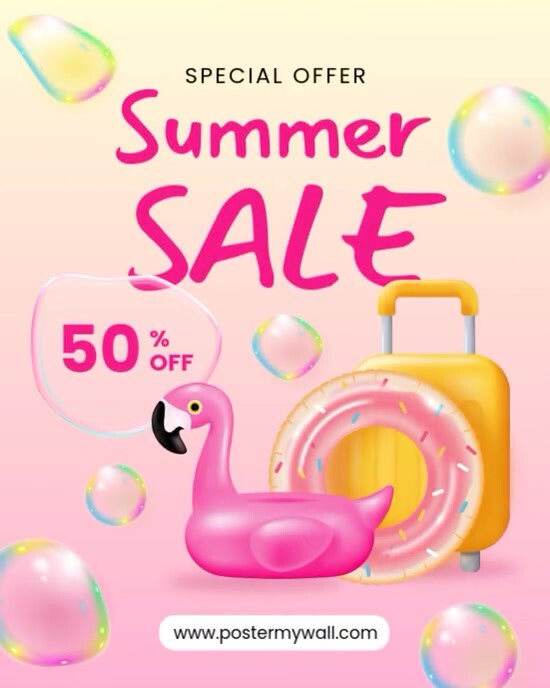Pink 3d Summer Sale Instagram Portrait template