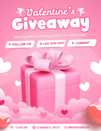 Pink 3d Valetine's Giveaway Flyer (us Letter) Volante (Carta US) template