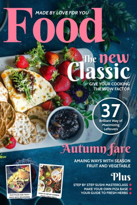 Pink and blue food magazine cover Template | PosterMyWall