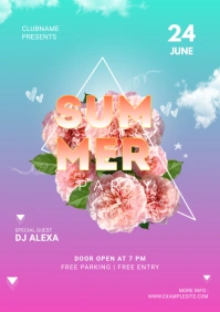 Pink And Blue Minimal Summer Party Flyer A5 template
