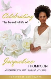 Pink and Gold Floral Funeral Program Half Page Wide template