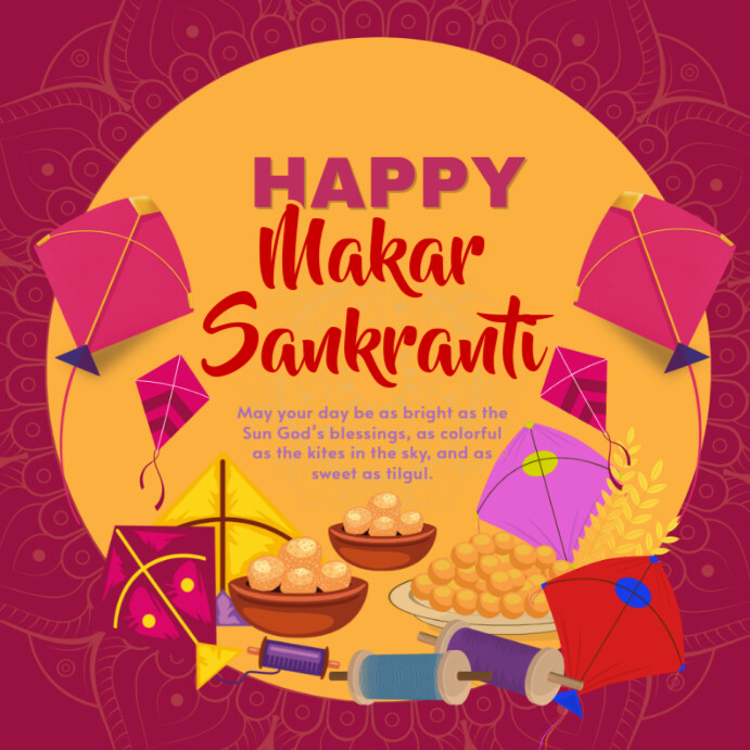 Pink And Orange Illustrative Makar Sankranti Instagram Post 2025 ...