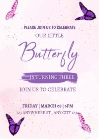 Pink and Purple Watercolor Butterfly Birthday A4 template