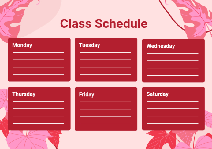 Pink and Red Playful Leaf Class Schedule Template | PosterMyWall