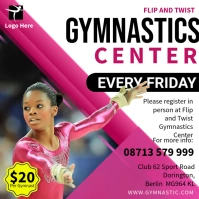 Pink and white Gymnastics center advertisemen Квадрат (1 : 1) template