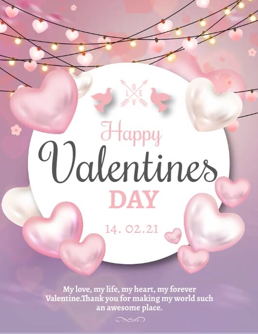 Pink and White Valentine's Day Video Flyer (US Letter) template