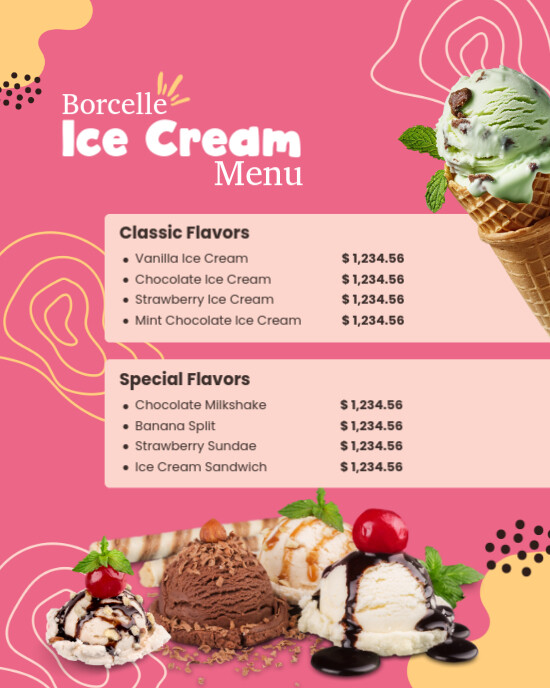 Pink And Yellow Colorful Ice Cream Menu Instagram Portrait template