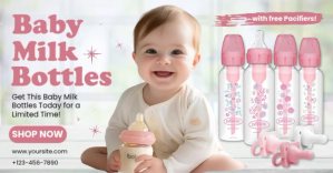Pink Baby Milk Bottles Ad Изображение, которым поделились на Facebook template