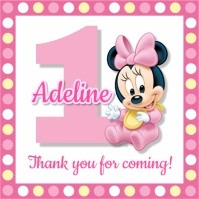 Pink Baby Minnie 1st Birthday Tag - Editable Template Square (1:1)