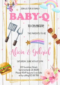 Pink Baby-Q Shower Invitation A6 template