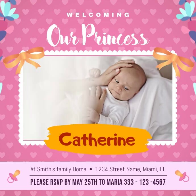 Pink Baby Shower Square Video Template Postermywall