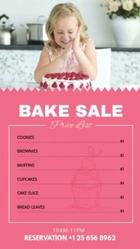 Pink Bake Sale Menu Digital Display Video Ekran reklamowy (9:16) template