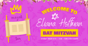 Pink Bat Mitzvah Facebook Invitation template