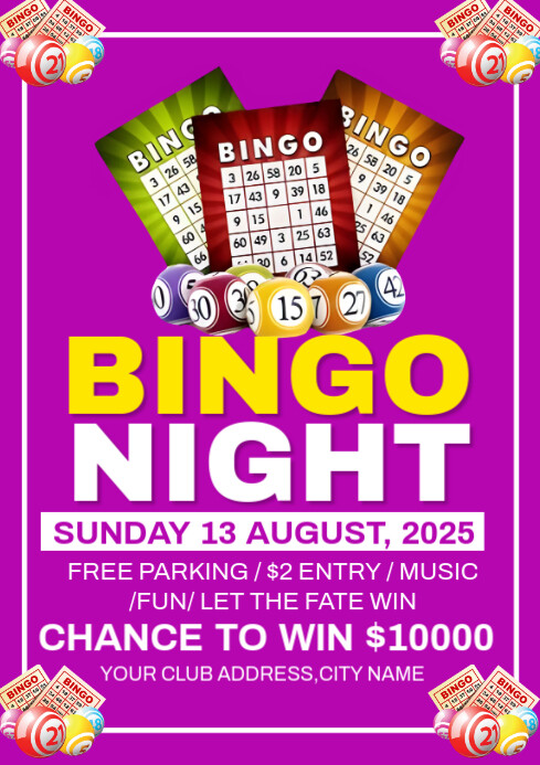 Pink  Bingo Night A4 template