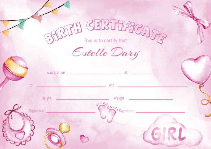 Image 6 for Girl Birth Certificate Template