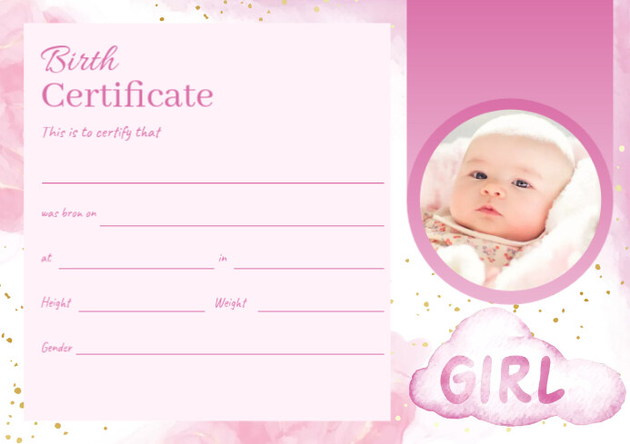 Image 1 for Girl Birth Certificate Template
