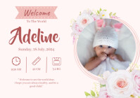 Pink Baby Announcement Card A4 template