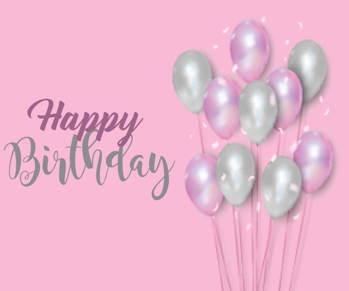 Pink Birthday Design Background with Balloon Large Rectangle template