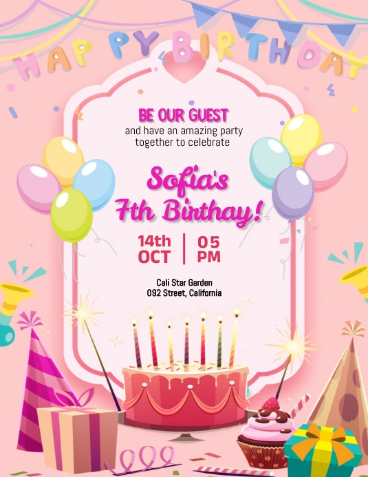 Pink Birthday Invitation Template | PosterMyWall