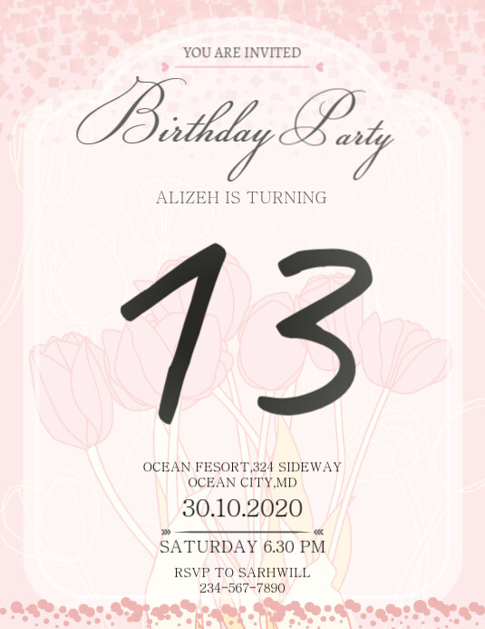 Pink Birthday Party Invitation Teenager Template Postermywall