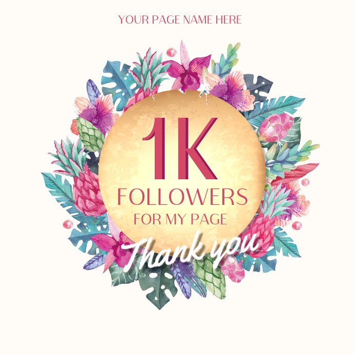 pink blue floral Thank you 1K followers Insta Template | PosterMyWall