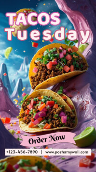 Pink blue Joyful Tacos Tuesday Instagram Story template