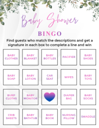 Pink Blue List-based Baby Shower Bingo Flyer Ulotka (US Letter) template