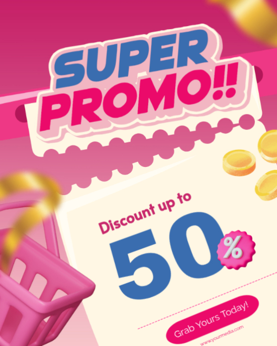 Pink Blue Modern Playful Promo Discount Template | PosterMyWall