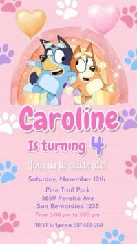 Pink Bluey and Bingo invitation template card Historia de Instagram