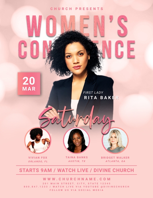Pink Bokeh Women's Church Conference Flyer Template | PosterMyWall