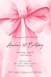 Pink Bow Birthday Invitation Banner 4' × 6' template