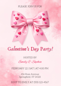 Pink Bow Galentine's Day Party Invitation A6 template