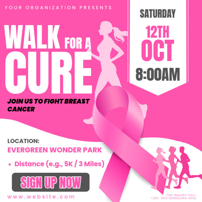 Pink Breast Cancer Awareness Walk Flyer Template – October Event ...