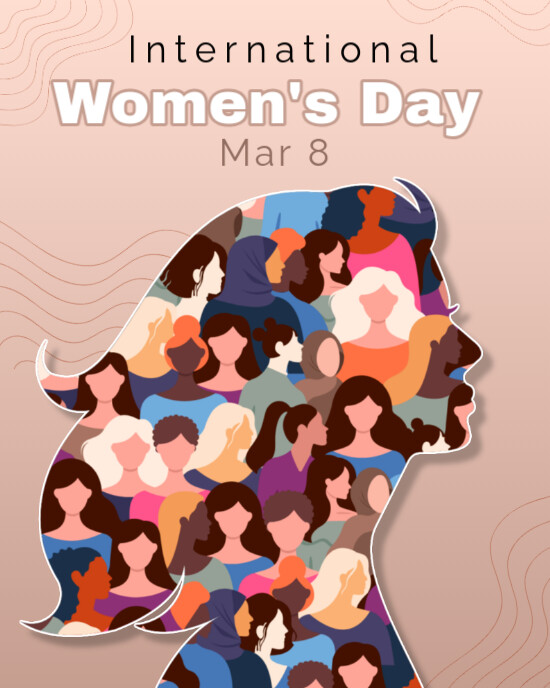 Pink brown Ilustratif Women day mozaic world Instagram Portrait template