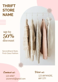 Pink Brown Modern & Minimal Aesthetic Thrift Store Poster A4 template
