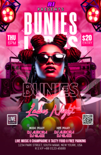 Pink Bunies Ladies Night Party Flyer Tabloid template