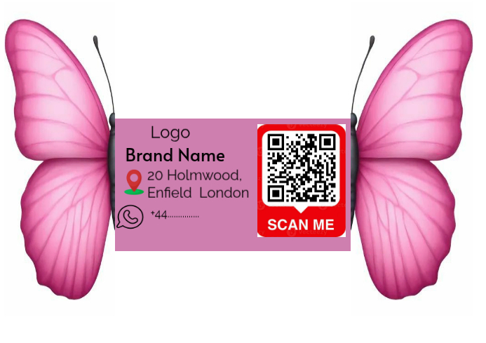 Pink butterfly Foldable Business Card Template (QR Code Included ...