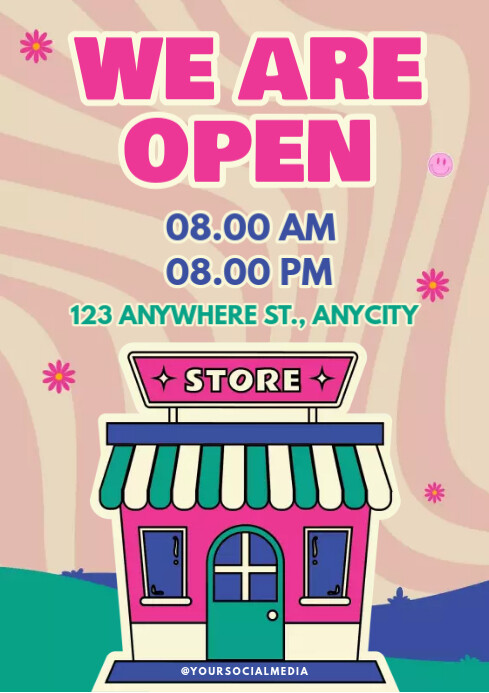 Pink Candy We are Open A4 template