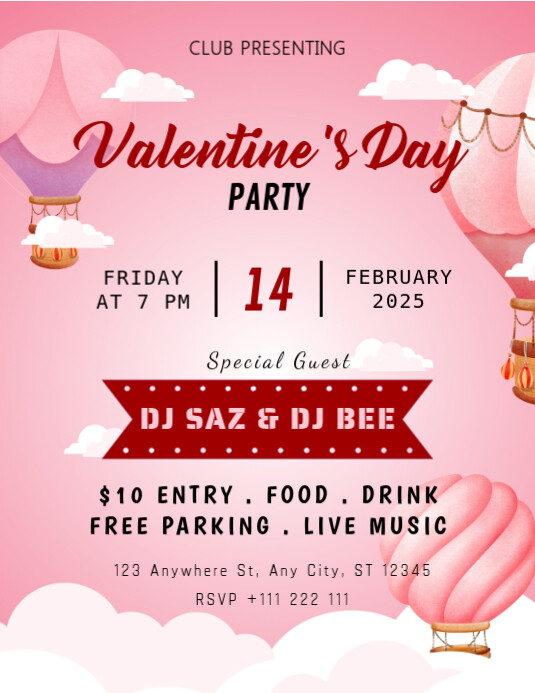 Pink Ceria Valentine's Day Party Pamflet (letter As) Template Pink Ceria Valentine's Day Party Pamflet (letter As) Template