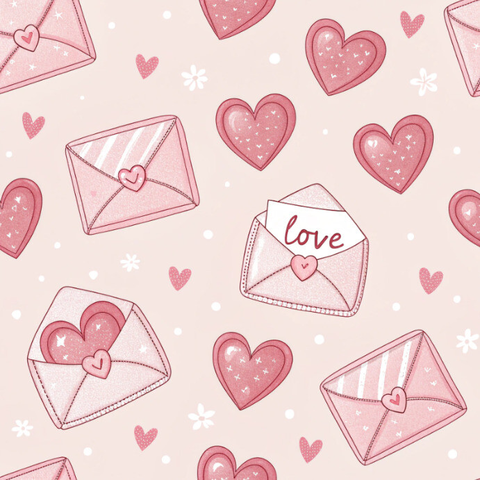 Pink Charming seamless pattern of pink envelopes and hearts with love ...
