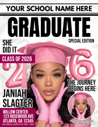 Pink Class of 2026 Graduation Invitation Folheto (US Letter) template