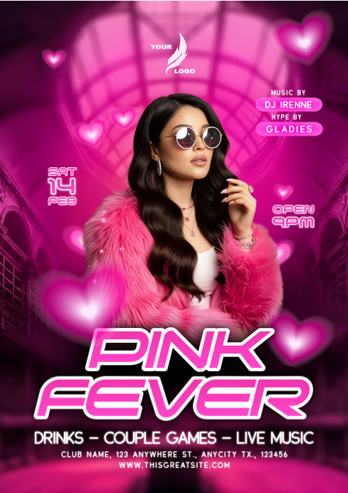 Pink Club Party Valentine edition A4 Template | PosterMyWall