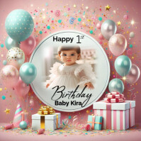 Pink Baby's First Birthday Сообщение Instagram Template