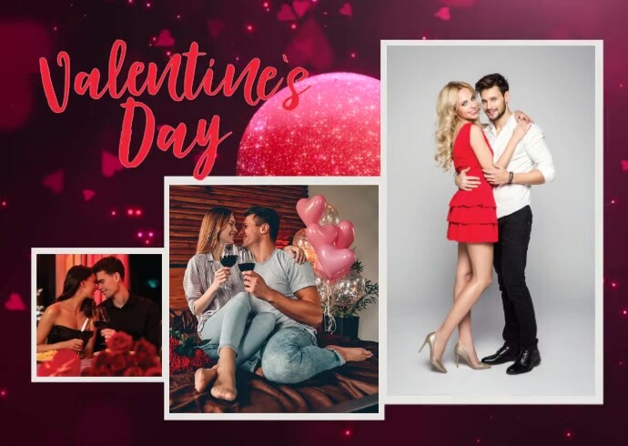 Pink Collage  Valentine's, Collage Postcard 明信片 template