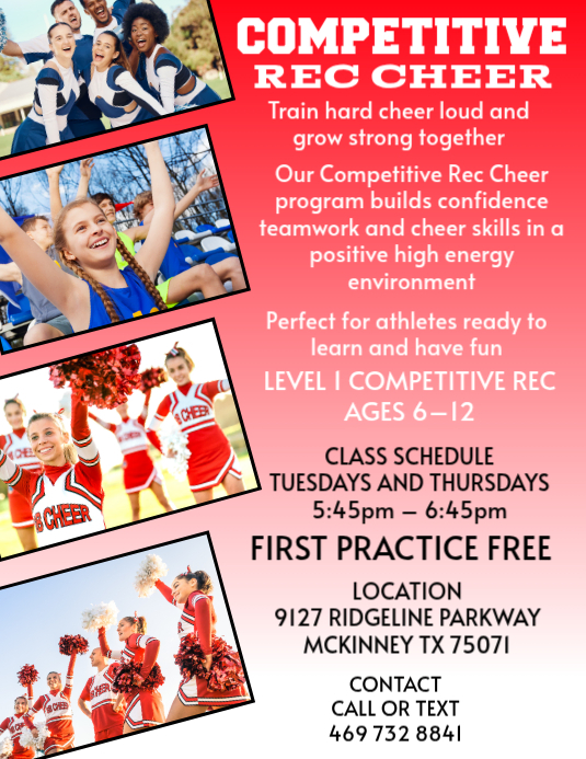 Pink Competitive Rec Cheer Program Flyer Template | PosterMyWall
