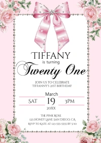 Pink Coquette 21st Birthday Invitation A5 template