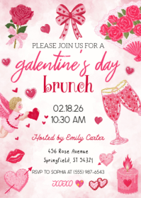 Pink Coquette Galentine's Brunch Invitation A6 template