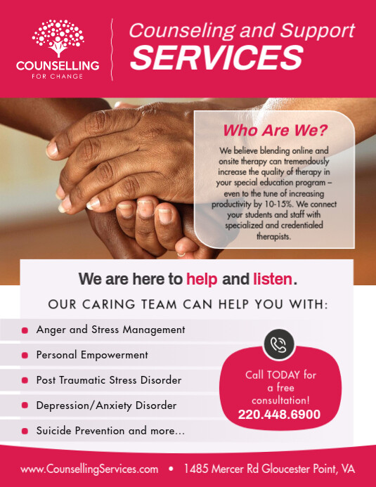 Sjabloon Pink Counseling Services Flyer Postermywall
