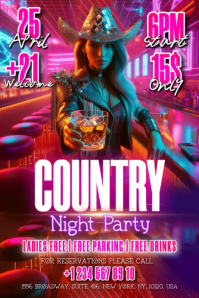 Pink Country Night Party Banner 4' × 6' template